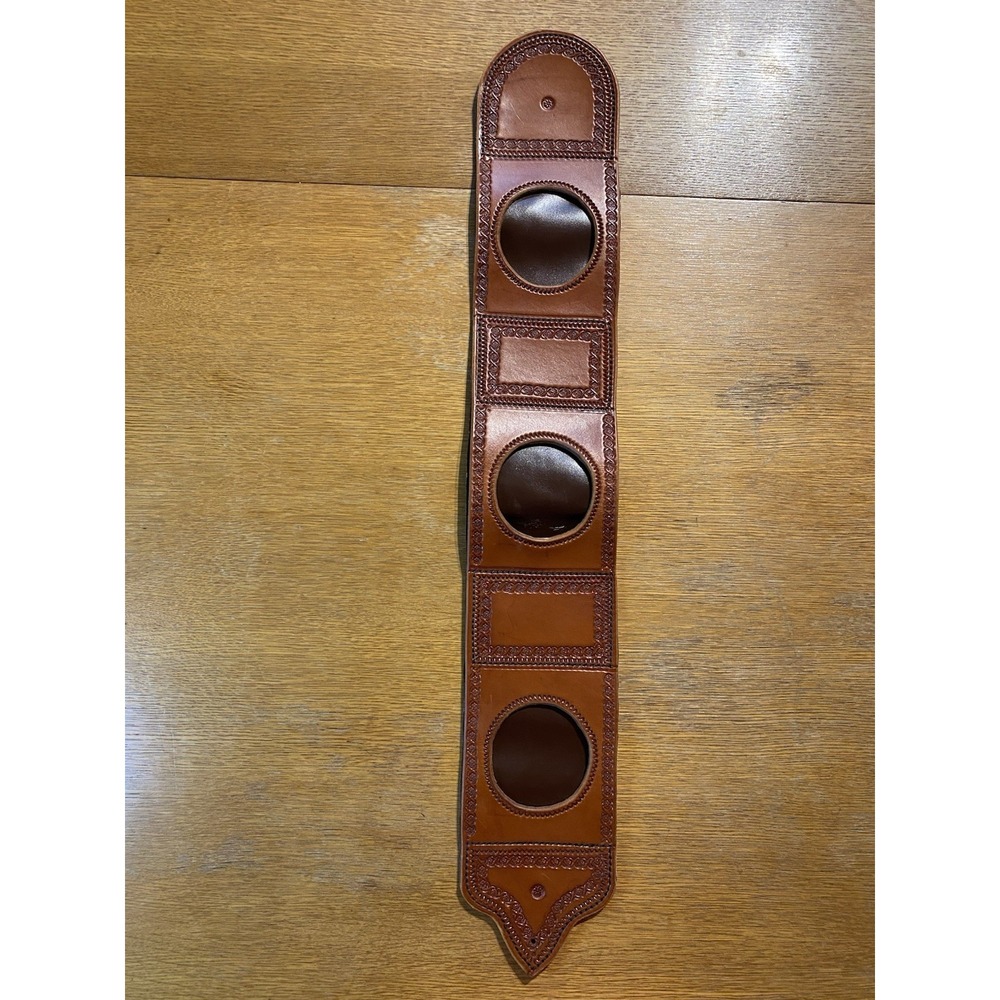 Hand Tooled Leather Belt Buckle Display Holder 3 Slot Western Rustic‎ Decor